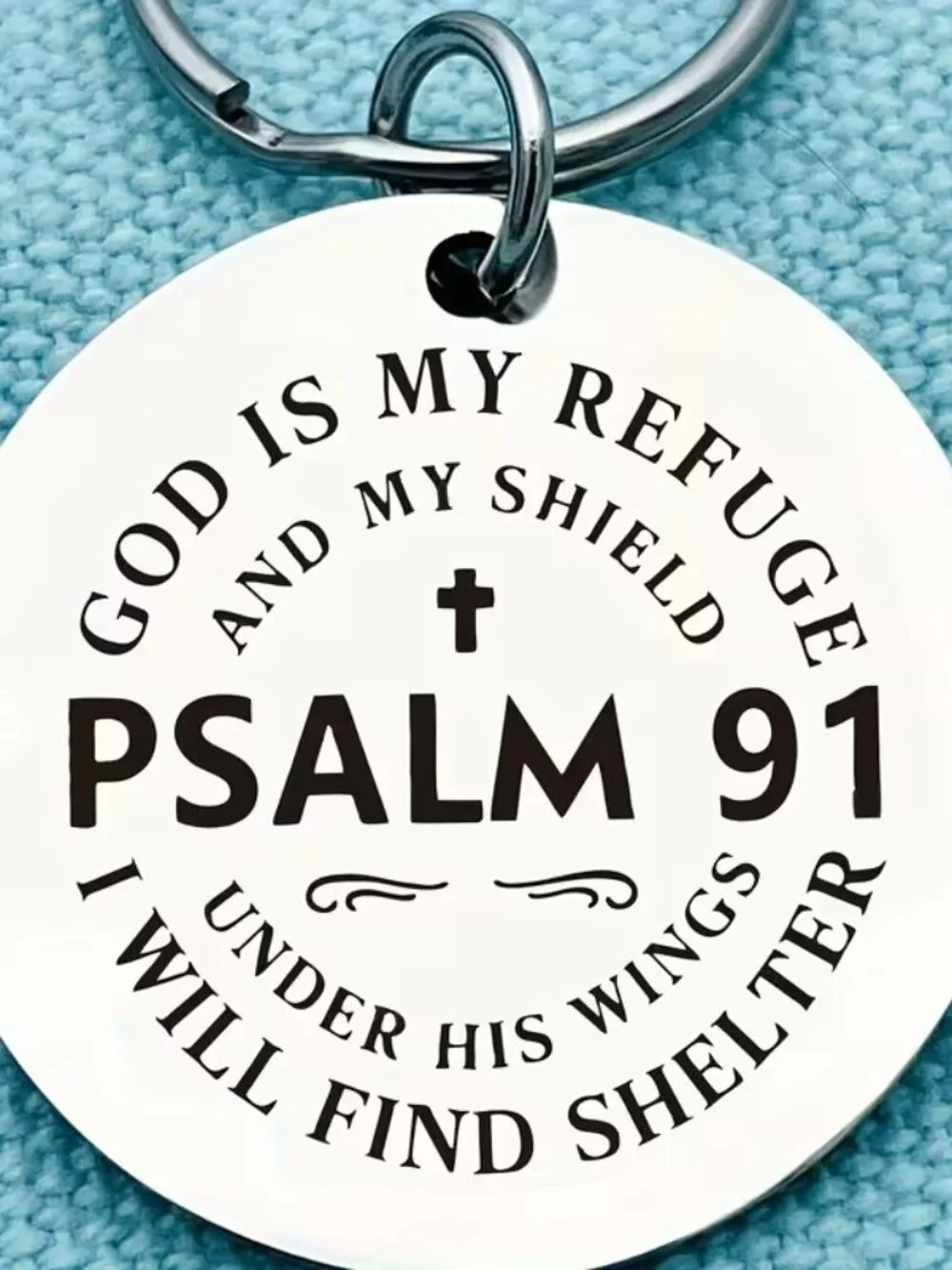 Psalm 91 Christian Keychain God Is My Refuge Shield Faith Inspirational Gift